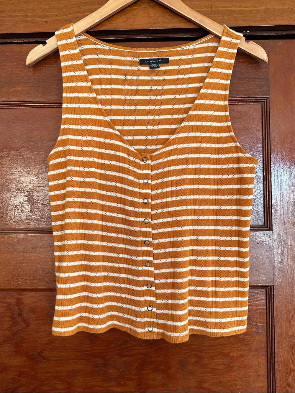 American Eagle Orange White Striped Pointelle Tank Top Size Medium Boho Casual